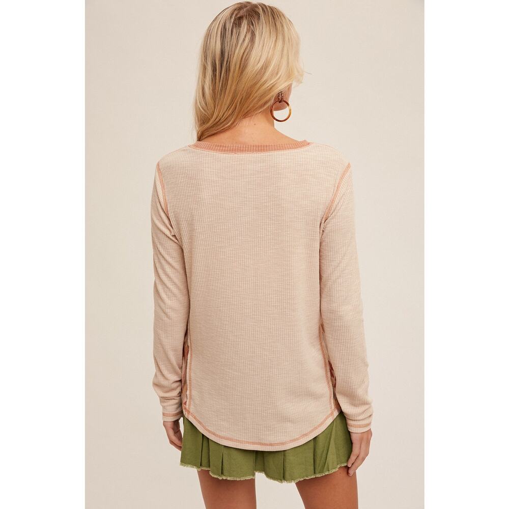 Contrast Print Textured Rib Long Sleeve Top - Picture 3 of 3